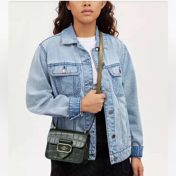 COACH ‘Morgan’ Square Crossbody Bag. Fab croc print Deep Green leather. 🤩 - Picture 4 of 7